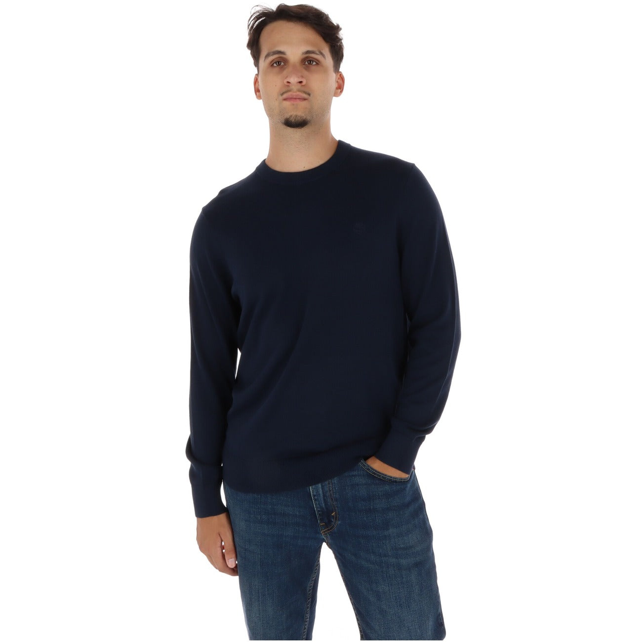 Maglione Timberland Williams River uomo cotone biologico TBC0YHAZ. Pullover girocollo blu a maniche lunghe in maglia di cotone bio traspirante con orlo e polsini a coste per autunno/inverno.