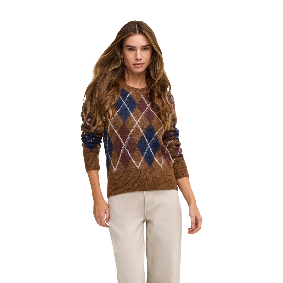 Pullover donna Jacqueline De Yong viola marrone – Maglia paricollo geometrica 15385711.