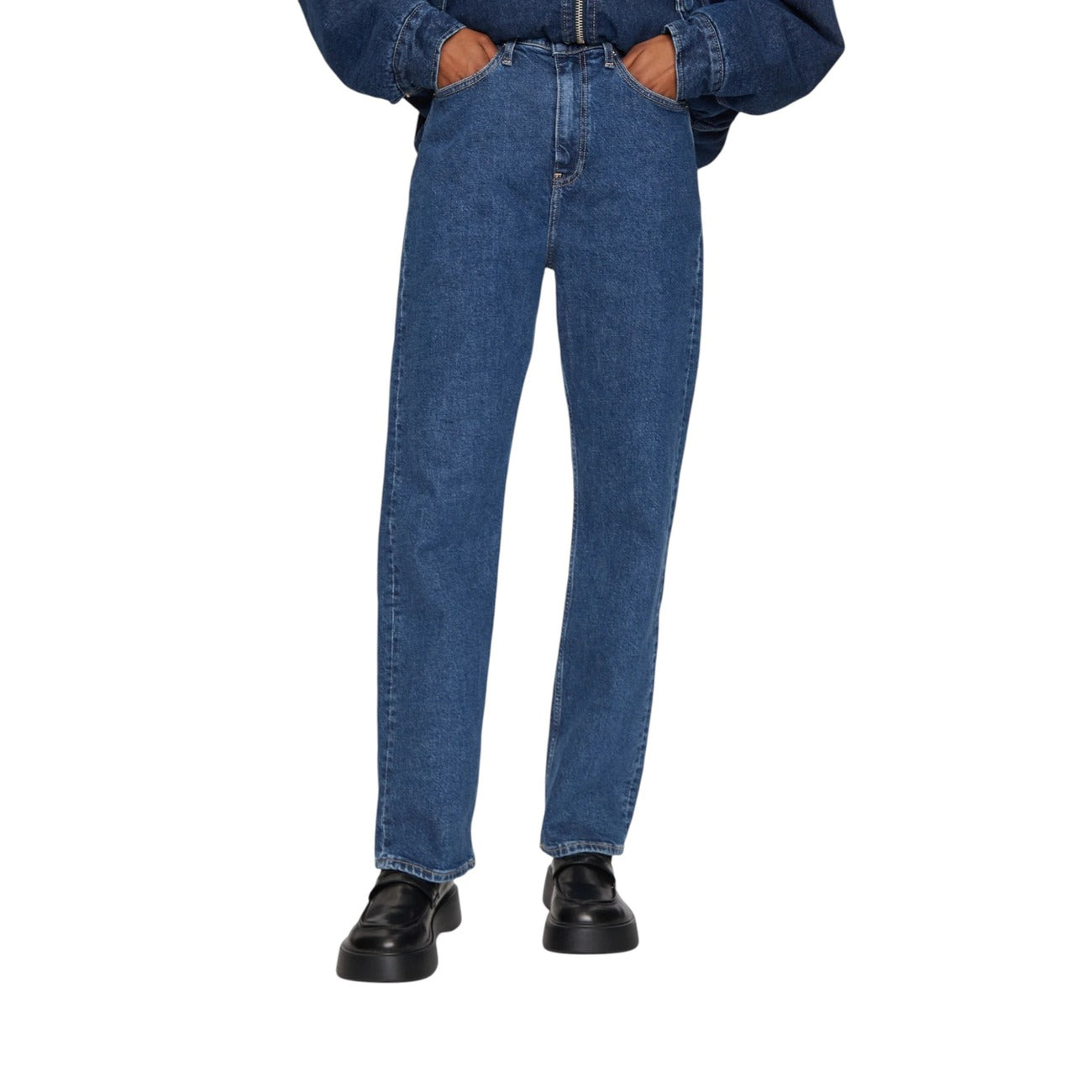 Calvin Klein Jeans Jeans Donna Blu con Zip Bottone Tasche Anteriori Posteriori in Cotone 99% Elastan 1% Autunno/Inverno J20J224033
