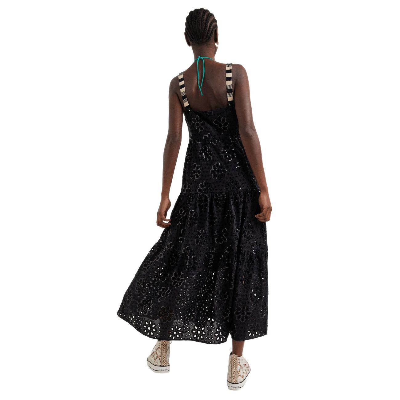 Abito lungo Desigual nero con spalline in cotone 100% - vista posteriore retro
