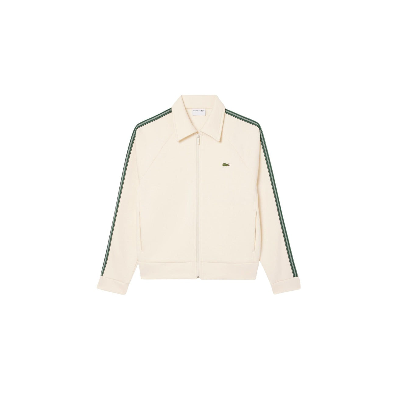 Lacoste Felpa con Zip Uomo Bianca Maniche Lunghe Colletto Polo Tasche Anteriori - Felpa Cotone Poliestere