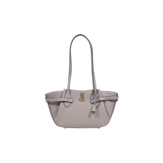 Borsa Satchel Guess Yesba; 100% Poliuretano Grigio. Design a bauletto, metalleria dorata, chiusura con zip. Borsa donna ampia (40 cm) e strutturata. Vista frontale 