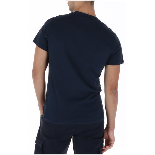 T-shirt Superdry Essential; Slim Fit. Girocollo a costine, logo ricamato, taglio aderente. Maglia uomo in cotone, versatile e traspirante per la PE26. Colore blu vista posteriore 