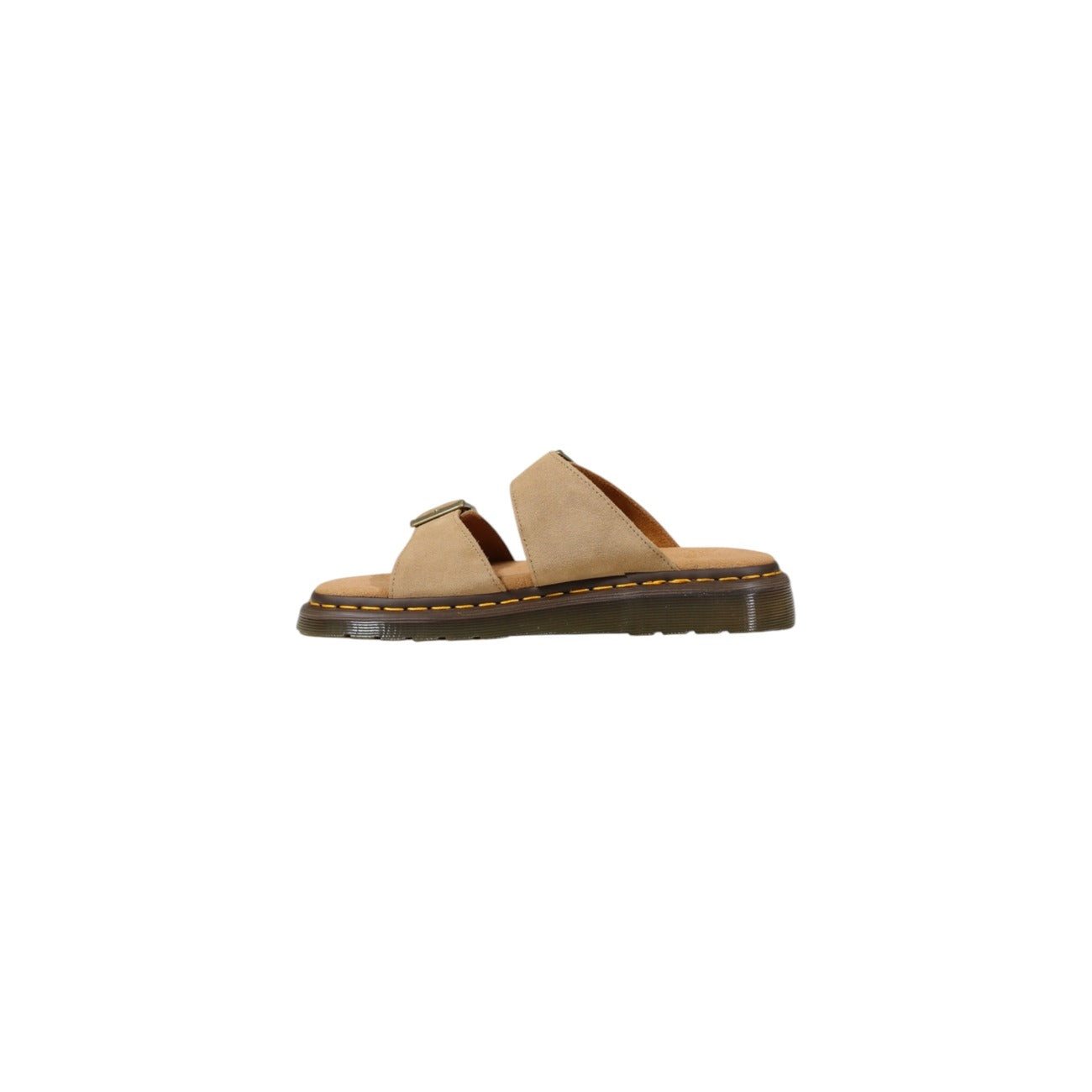 Sandali Dr. Martens Josef; Beige. 100% Pelle Bronx Suede robusta, doppia fibbia, cuciture gialle. Design unisex dall'aspetto vissuto e comfort duraturo. Laterale 