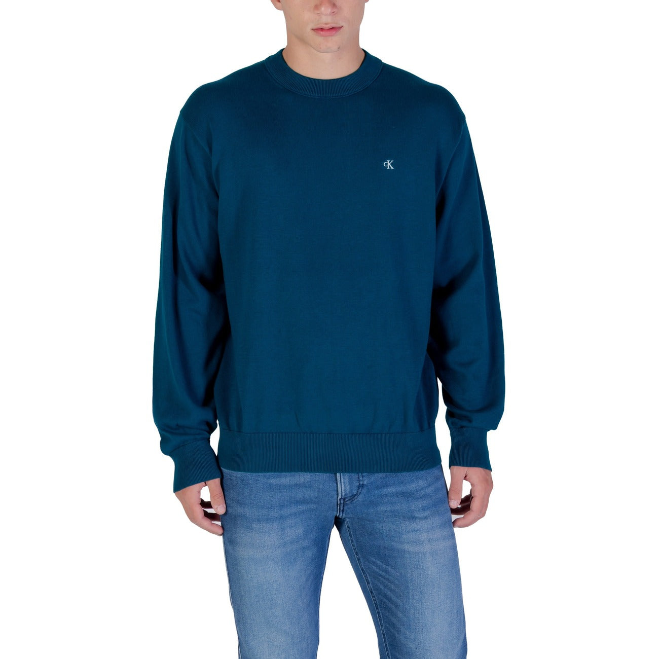 Calvin Klein Jeans Maglia Uomo Bianco Scollo Tondo Manica Lunga Cotone 100% Autunno Inverno LV04RC309G