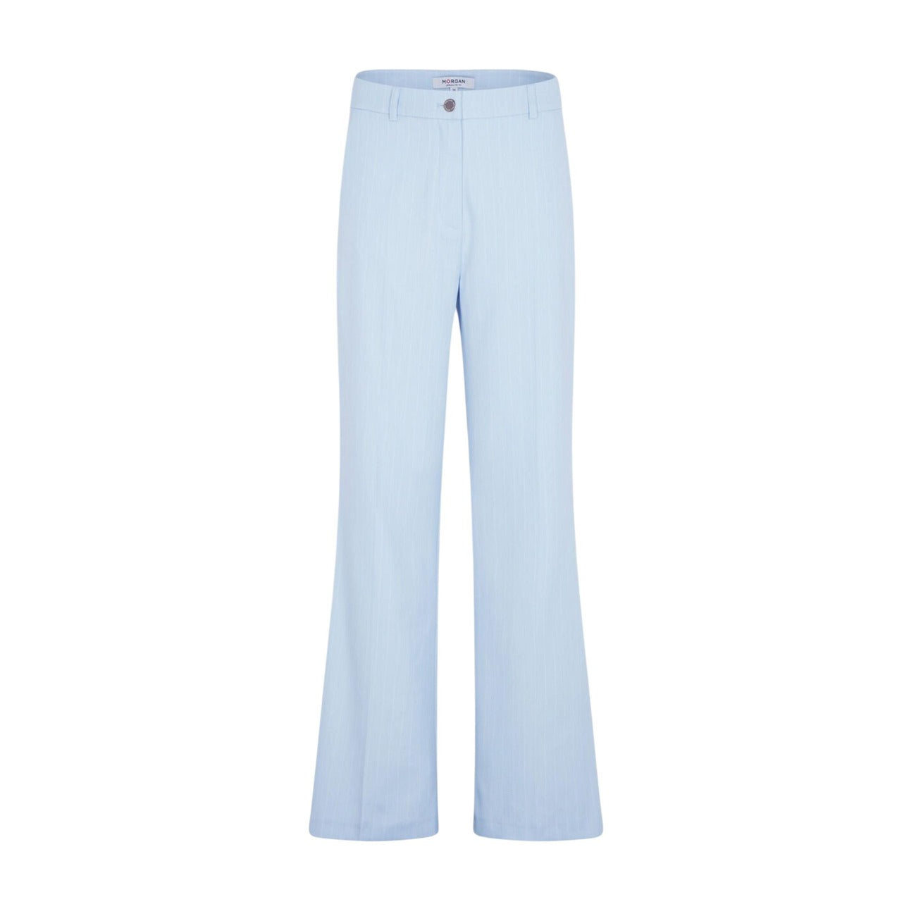 Morgan De Toi 261-PTYA.F; Pantaloni a gamba dritta, tessuto stretch eco-friendly, vestibilità confortevole. Il capo essenziale per il guardaroba formale femminile. Colore azzurro, vista frontale stesa