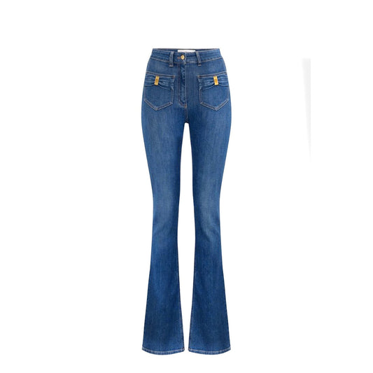 Elisabetta Franchi Jeans Donna Blu con Zip Bottone Tasche Anteriori Posteriori - Jeans Cotone Elastan Lyocell