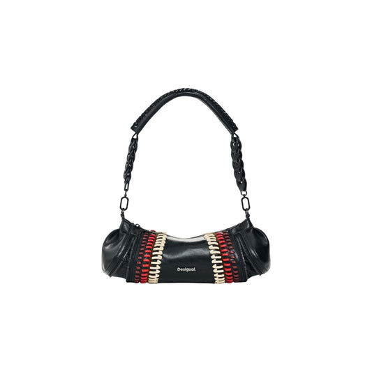 Borsa a tracolla nera donna Desigual con dettagli intrecciati – Borsa effetto pelle con catena e zip Desigual 26WAXP952000U.