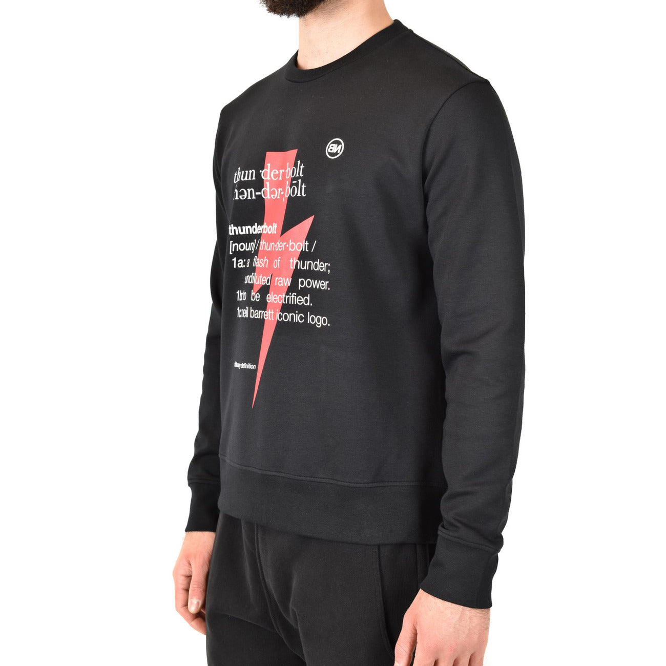 Neil Barrett Felpa Uomo Nera con Stampa Maniche Lunghe Scollo Tondo in Cotone 48% Modal 47% Elastan 5% Autunno/Inverno V_22734