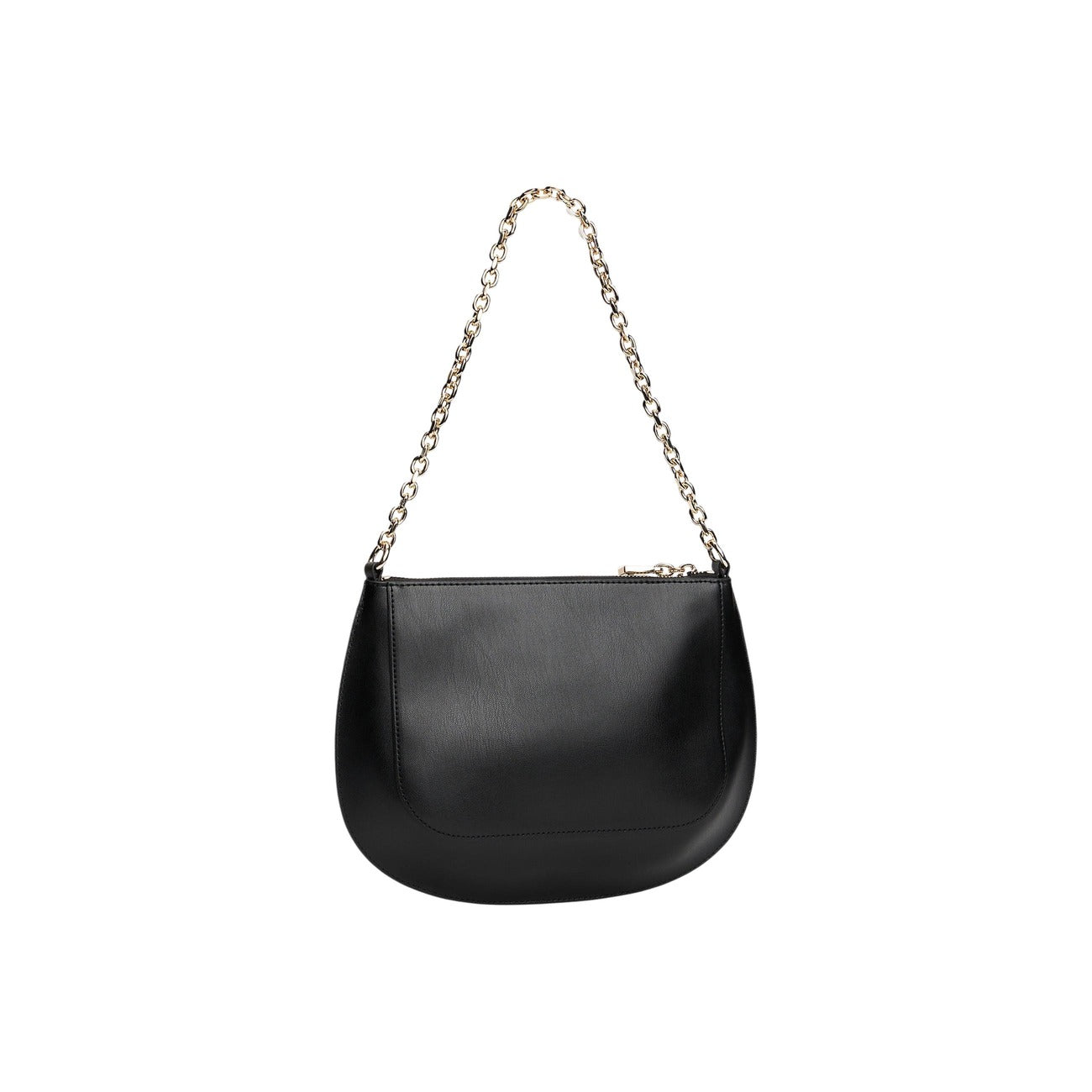 Borsa Tommy Hilfiger Convertible; 100% Poliuretano. Doppia tracolla (catenella e coordinata), chiusura con zip, dettagli metallici dorati. Design versatile e moderno, capienza 2,3 litri. Colore nero vista posteriore 
