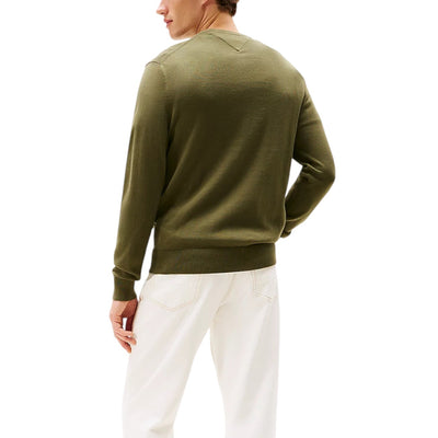 Tommy Hilfiger Maglioncino Uomo Verde Manica Lunga - Maglioncino Girocollo Cotone 100%