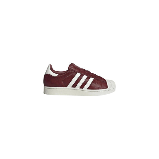 Sneakers rosse unisex adidas Originals Superstar II KJ7696. Scarpe da ginnastica basse in pelle rossa Shadow Red con dettagli bianchi Off White, scritta Superstar dorata e suola in gomma.