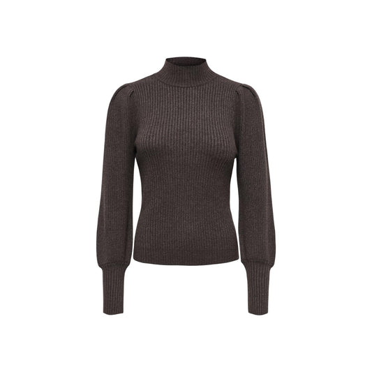 Maglione collo alto donna Only ONLKATIA LIFE marrone 15232494. Pullover invernale lavorato a costine con maniche a sbuffo, collo alto avvolgente e vestibilità sagomata.