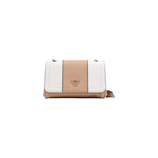 Borsa Crossbody Bianca Donna Guess Noelle II; Misure 23x16x8 cm. Tessuto 100% bianco/rosa, chiusura con patta e tracolla a catena convertibile. Logo frontale in rilievo, stile elegante e casual 4 stagioni. Frontale 