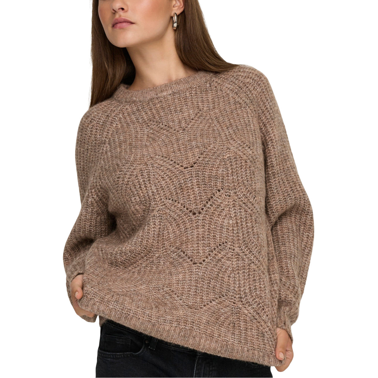 Only Maglia Donna Marrone Maniche Lunghe Scollo Tondo - Maglia Poliestere Acrilico Lana Elastan