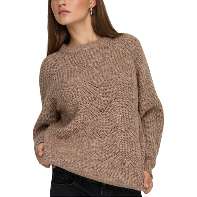 Only Maglia Donna Marrone Maniche Lunghe Scollo Tondo - Maglia Poliestere Acrilico Lana Elastan