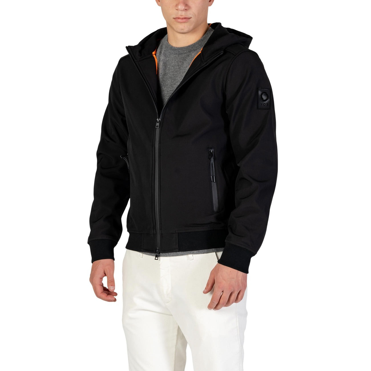 Yos Giacca Uomo Verde Cerniera Cappuccio Manica Lunga Scollo Alto Tasche Poliestere Spandex Autunno Inverno GB003038U