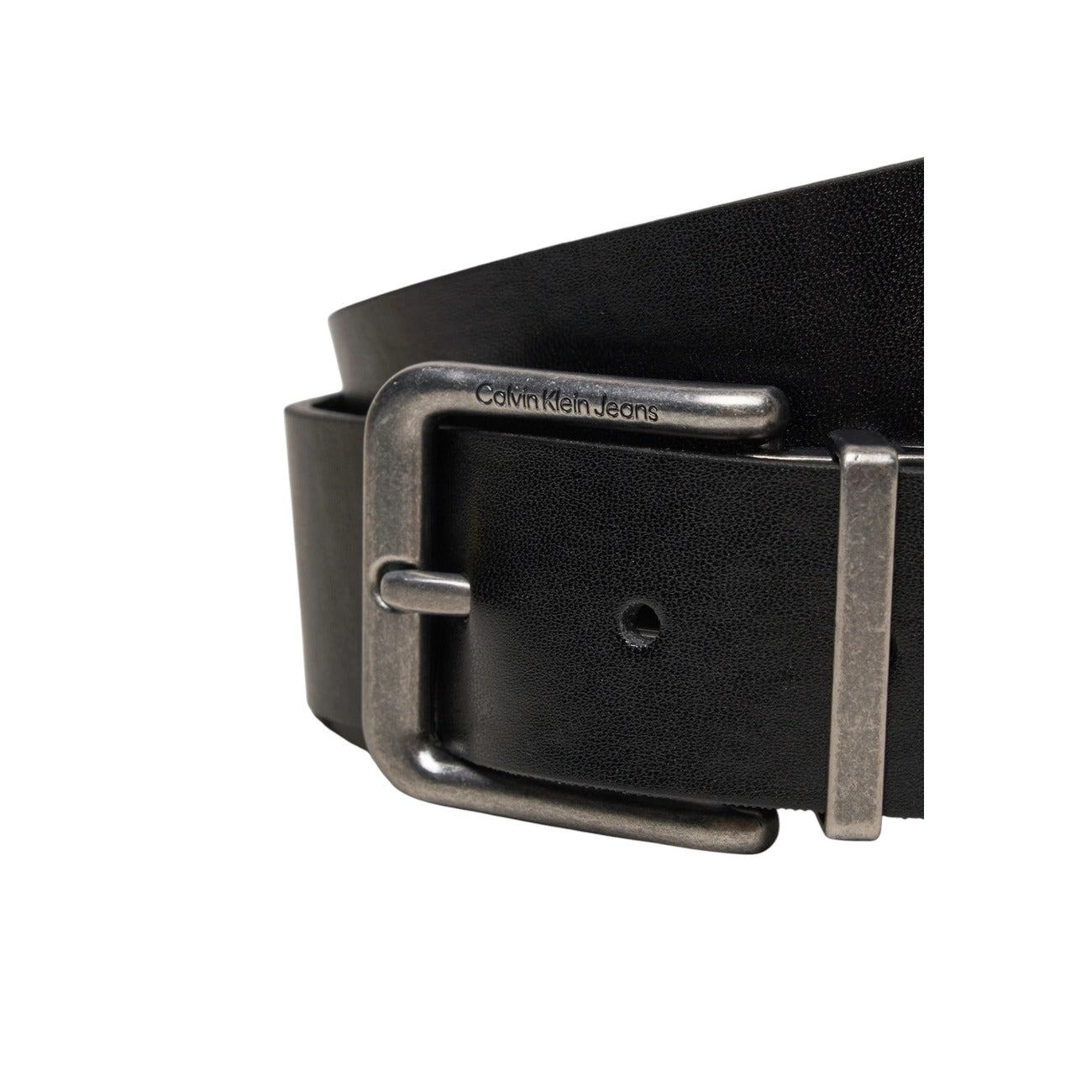 Cintura Calvin Klein Classic Hole Allocated Belt uomo nera con fibbia logo 100% pelle - vista laterale
