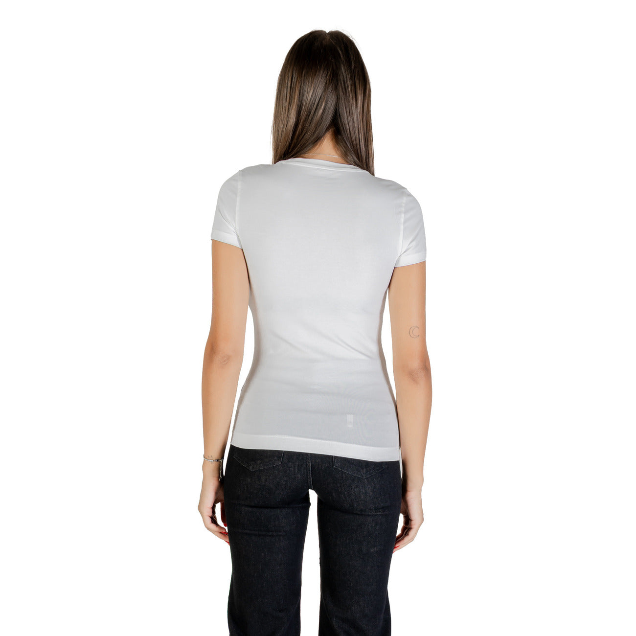 Guess T-Shirt Donna Bianca Strass Stampa Manica Corta Scollo Tondo 95% Cotone 5% Elastan Primavera/Estate W5YI16 J1314