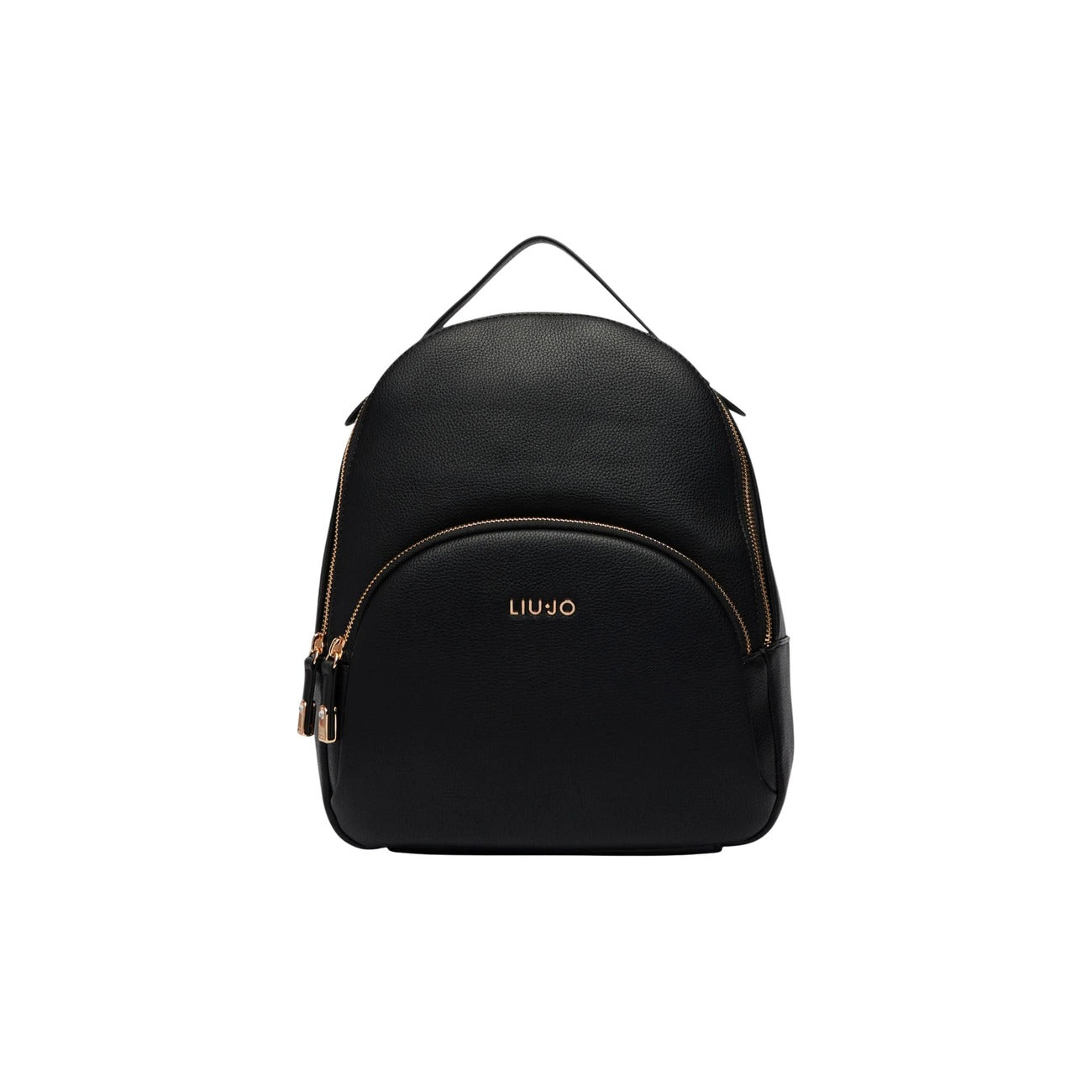 Zaino Liu Jo nero AF6209 E1019. Zaino grande da donna beige e nero in ecopelle martellata con tasca frontale doppio cursore, dettagli metallici oro e chiusura zip, zaino casual da lavoro e tempo libero 4 stagioni.