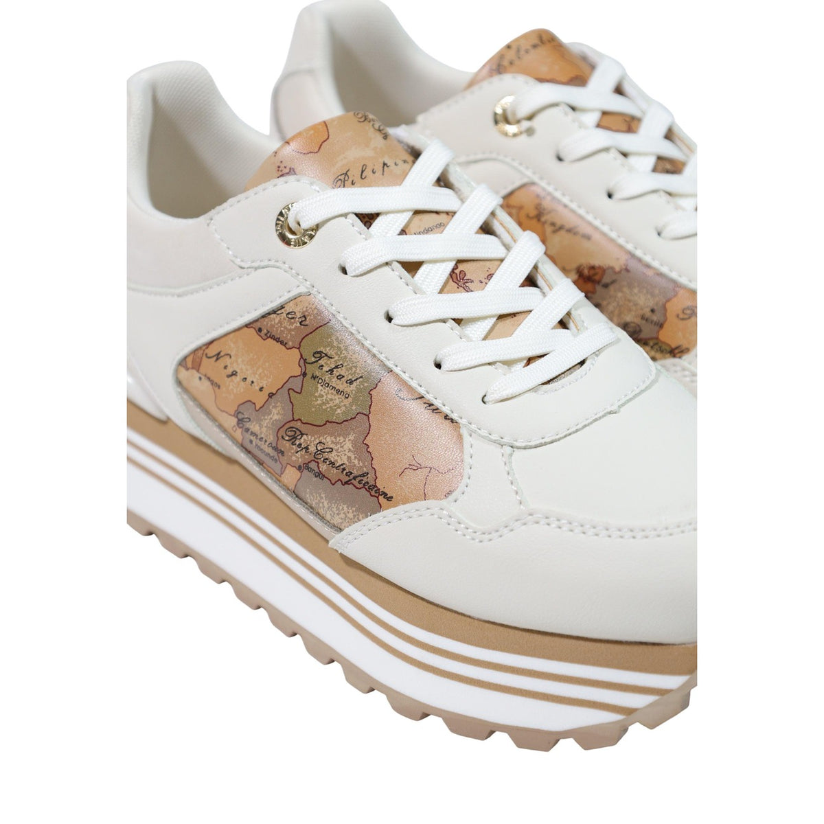 Sneakers bianche donna Alviero Martini Prima Classe – Scarpe platform con inserti Geo Classic N 2561 0289.