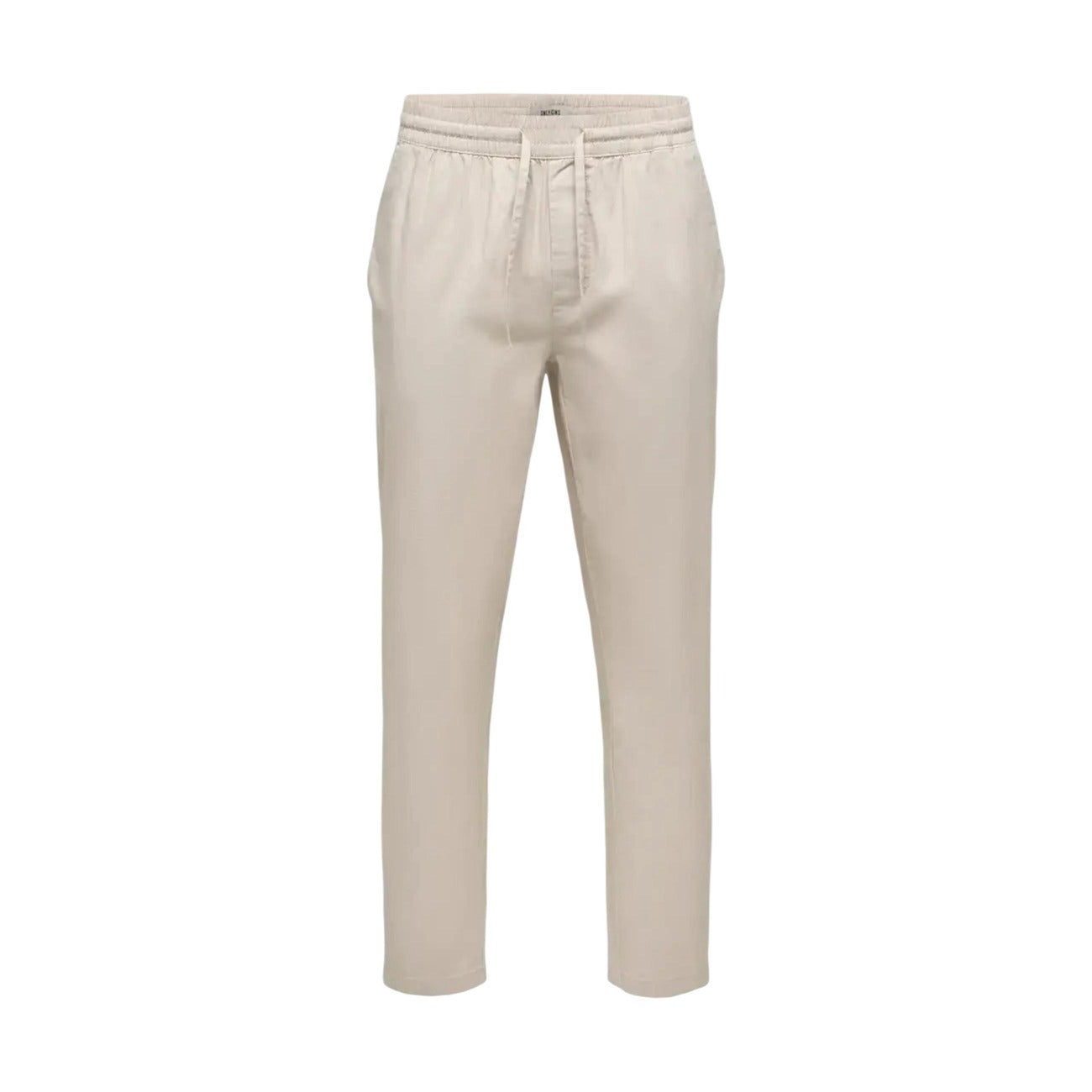 Only & Sons Onsreid Linus Tapered Slub; 98% cotone, 2% elastan, taglio tapered, coulisse in vita. Il pantalone versatile per un outfit quotidiano curato. Colore beige vista frontale 