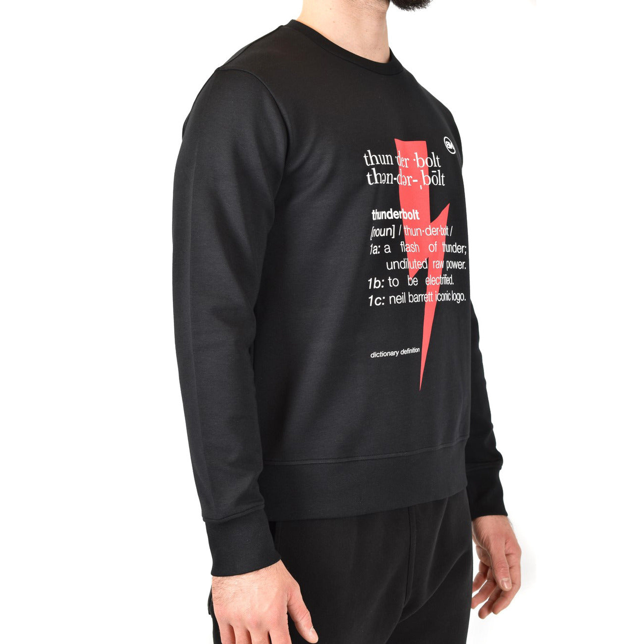 Neil Barrett Felpa Uomo Nera con Stampa Maniche Lunghe Scollo Tondo in Cotone 48% Modal 47% Elastan 5% Autunno/Inverno V_22734