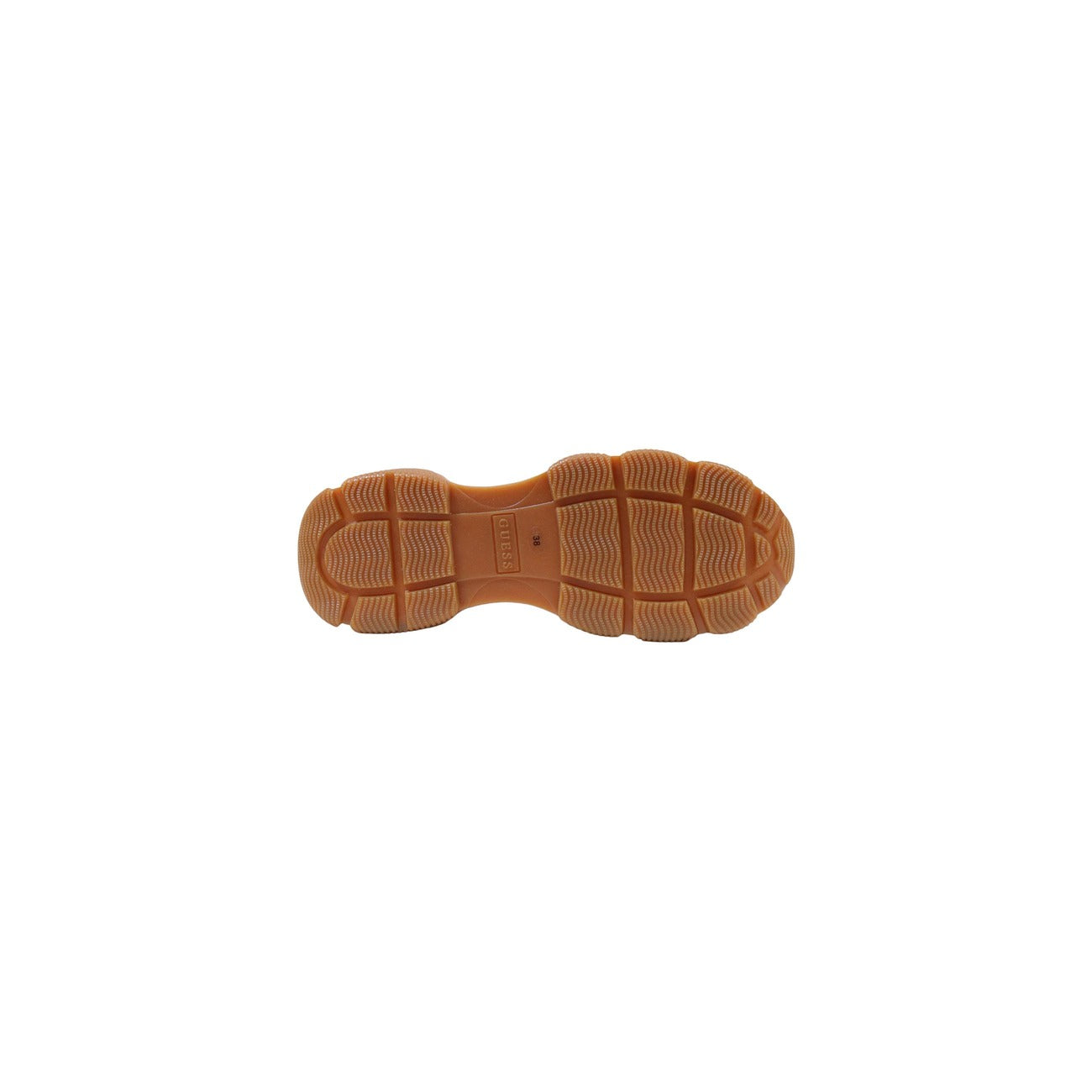 Sneakers Runner Donna Bianche Guess Mazzy; Tomaia stampata con logo 4G e scritta logo frontale. Fodera interna in tessuto e suola flessibile in miscela di gomma con altezza tacco 1 cm, stile casual essentials 4 stagioni. Vista suola