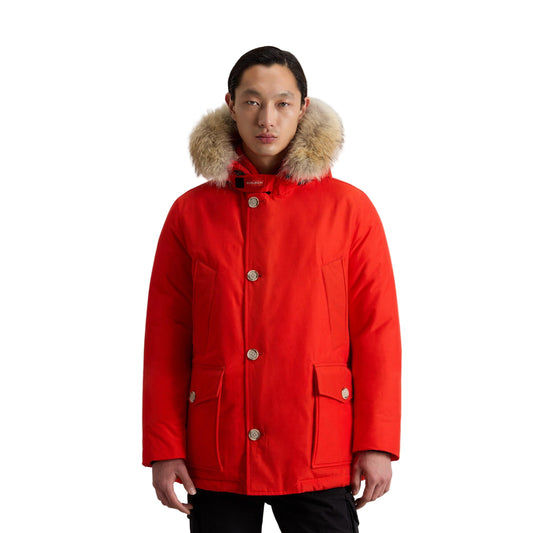 Woolrich Giubbotto Uomo Rosso in Cotone 60% Poliammide 40% con Zip e Bottone Cappuccio Maniche Lunghe Scollo Alto Tasche Anteriori B_44633