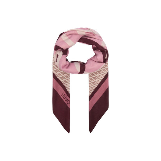 Foulard Liu Jo donna viola fantasia 2F6068 T2745. Maxy foulard leggero e morbido 120x120 cm con stampa geometrica e motivi intrecciati, accessorio donna mezza stagione.