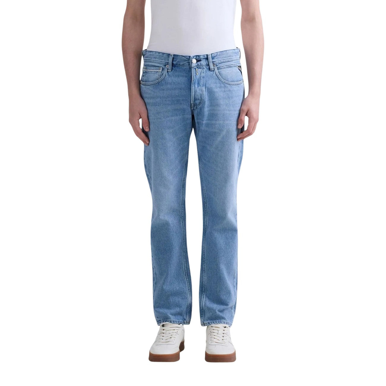 Jeans Replay uomo blu modello GROVER MA972. Pantaloni in denim regular loose comodi a cinque tasche in 100% cotone 4 stagioni stile casual e urban streetwear.