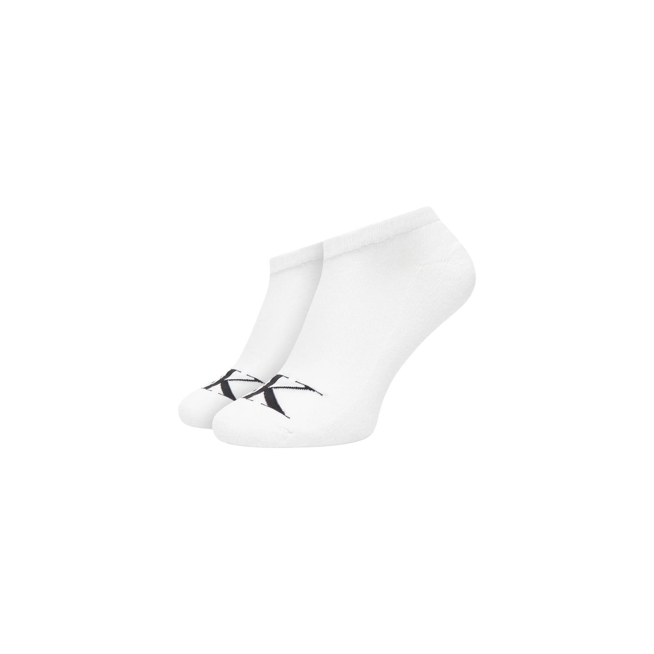 Pack 2 Paia Calzini Sneaker Calvin Klein Jeans; bianco. 81% Cotone, 19% Fibre tecniche. Logo monogramma ricamato, taglio basso, traspirabilità e vestibilità stretch. Vista frontale 