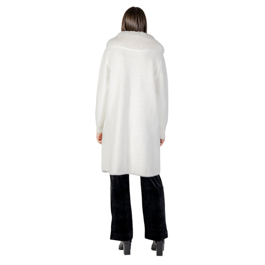 Ayfee Cappotto Donna Bianco Bottoni Maniche Lunghe Scollo a V Tasche Anteriori Poliestere 80% Viscosa 20% Autunno Inverno CAM25278
