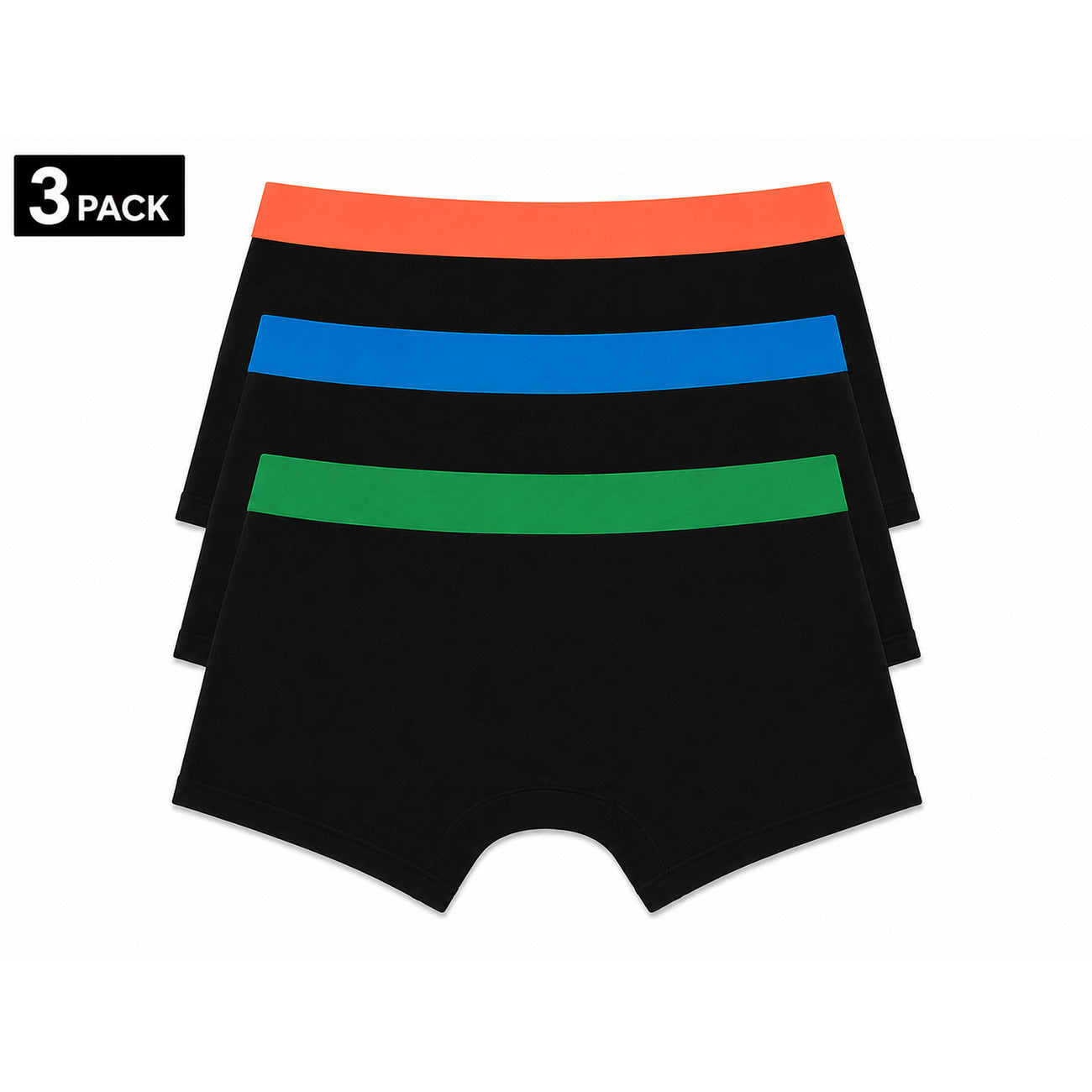 Set 3 Boxer Neri Palm Angels; Elastici Arancio, Bluette e Verde. Logo bianco in vita, cotone stretch premium, vestibilità aderente. Comfort quotidiano con un'esplosione di colori streetwear. Vista posteriore 