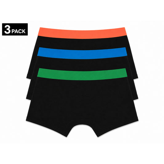 Set 3 Boxer Neri Palm Angels; Elastici Arancio, Bluette e Verde. Logo bianco in vita, cotone stretch premium, vestibilità aderente. Comfort quotidiano con un'esplosione di colori streetwear. Vista posteriore 