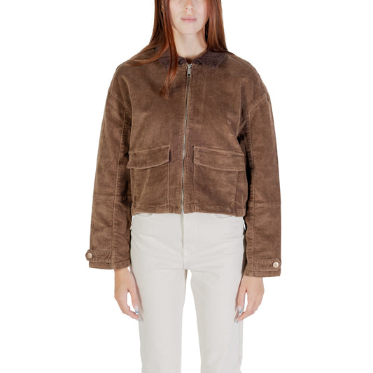 Only Giacca Donna Marrone Cerniera Maniche Lunghe Scollo Tondo Colletto Classico Tasche Anteriori Cotone Elastan Autunno Inverno 15351300