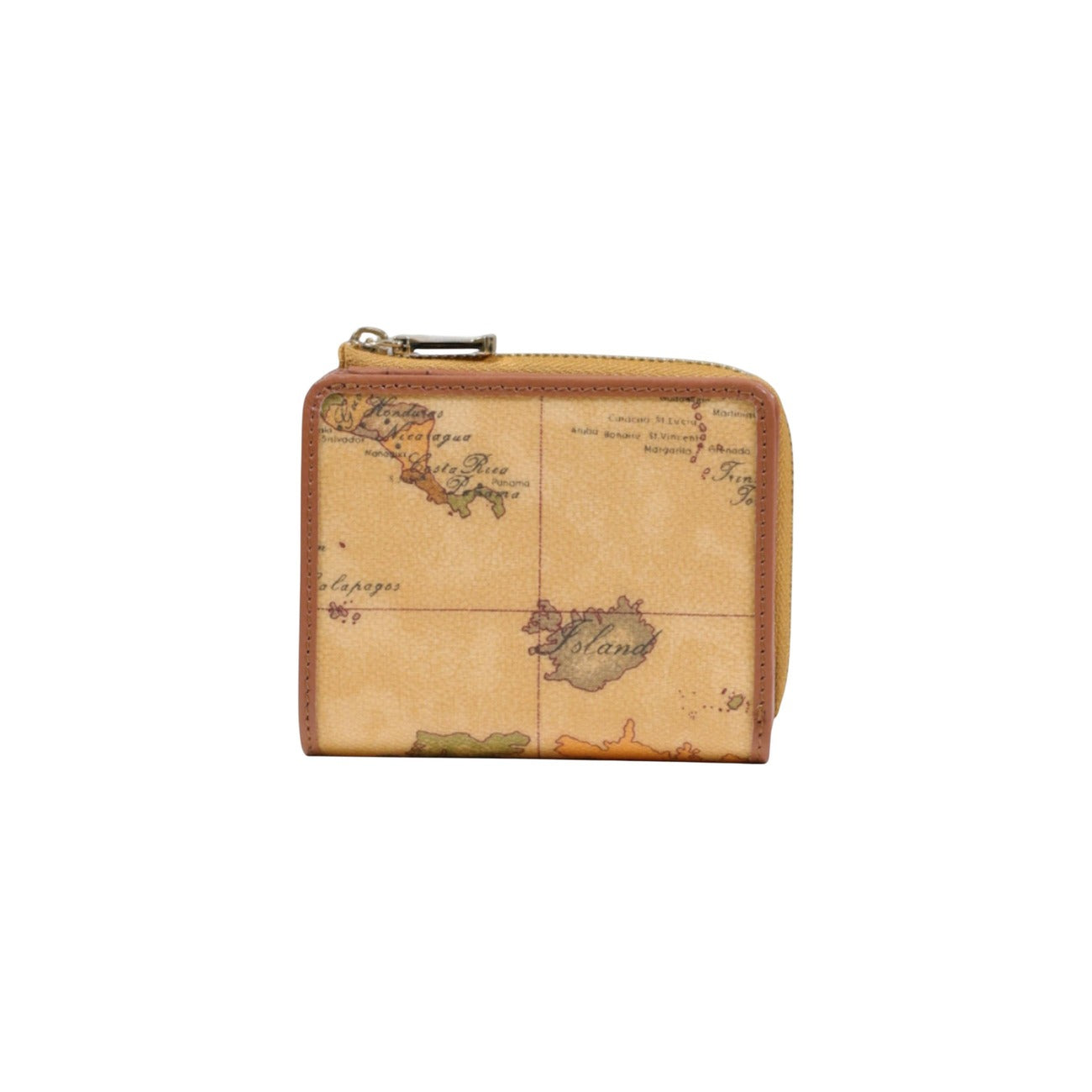 Portafoglio piccolo Alviero Martini Prima Classe donna Geo Classic C W081 6000. Mini portafoglio zip intorno beige in pelle con mappa geografica, scomparti per carte, banconote e monete, accessorio da borsa compatto ed elegante 4 stagioni.