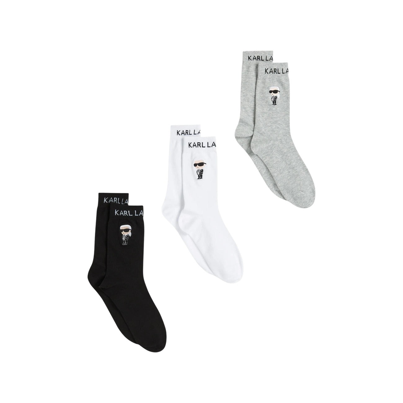 Set 3 Paia Calzini Ikon; 70% Cotone. Lunghezza media, toppa grafica, logo alla caviglia. Calze stretch traspiranti e resistenti per outfit casual 2026. Grigio-nero-bianco 