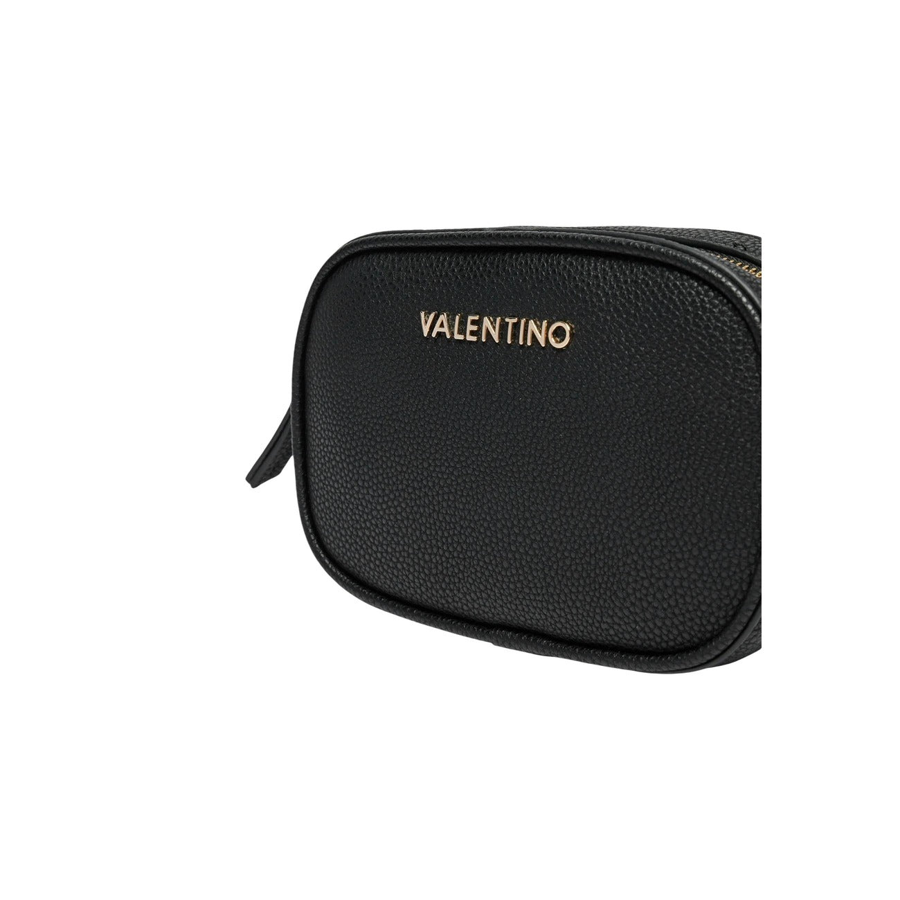 Borsa Camera Bag Piccola Nera Donna Valentino Bags Miramar; Misure 7x14x7 cm. Tessuto 100% poliuretano martellato con tracolla regolabile e chiusura a cerniera lampo. Logo metallico frontale, stile casual-chic 4 stagioni. Vista frontale dettaglio logo 