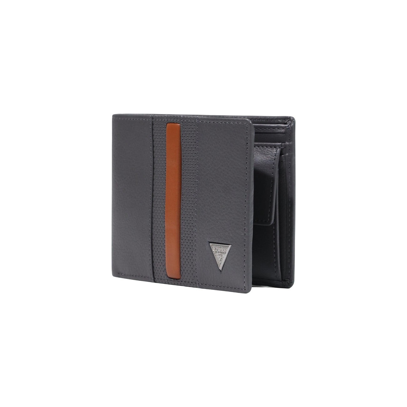 Portafoglio Zip Grigio Uomo Guess Torino; Dimensioni 13 x 9 x 2 cm. Realizzato in vera pelle con portamonete integrato. Logo metallico sul davanti e hardware argento, stile casual-business. Frontale aperto 