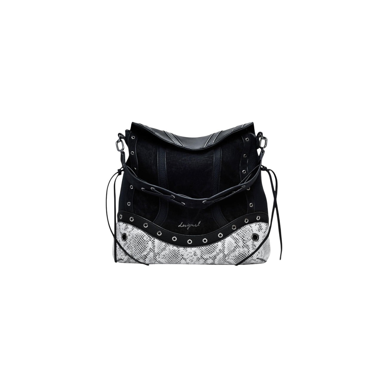 Desigual Borsa Donna Nera in Poliuretano 100% Borsa a Mano con Tracolla e Tasche Interne 25WAKP11