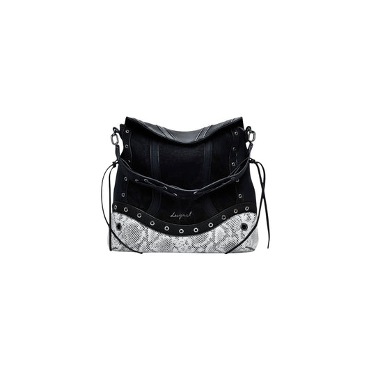 Desigual Borsa Donna Nera in Poliuretano 100% Borsa a Mano con Tracolla e Tasche Interne 25WAKP11