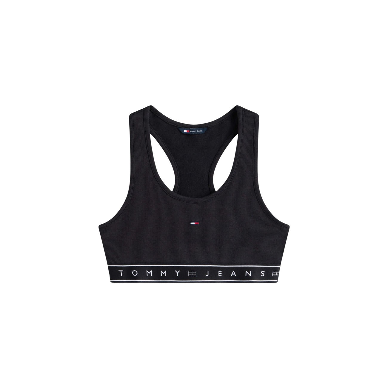 Top Tommy Hilfiger Jeans donna nero sportivo con logo elastico scollo rotondo - vista frontale steso
