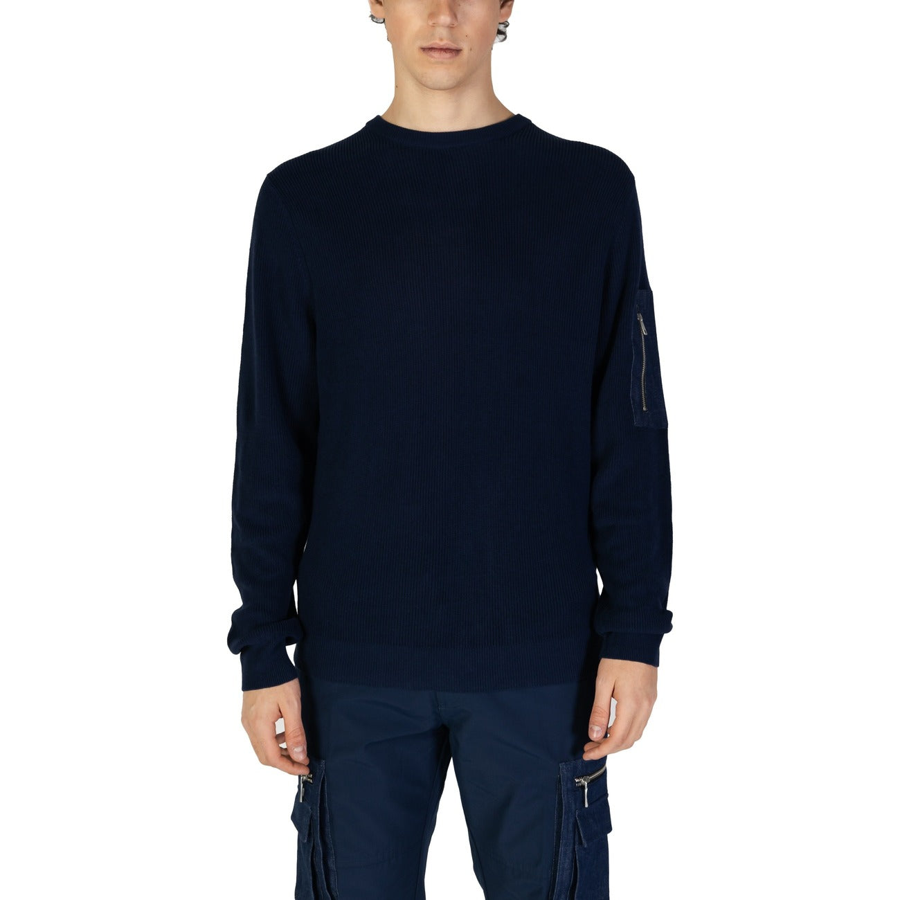 Antony Morato Maglia Uomo Blu Monocromo Maniche Lunghe Scollo Tondo in Cotone 60% Viscosa 40% MMSW01493-YA200076