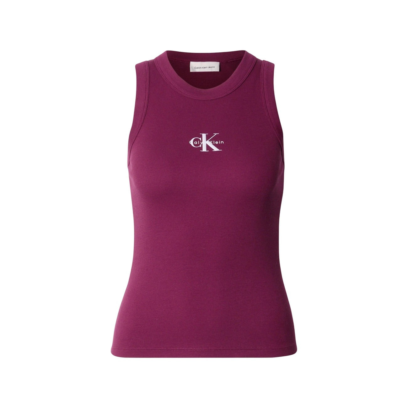 Canotta Calvin Klein Jeans MONOGRAM TANK donna bordeaux smanicato scollo tondo - vista frontale stesa
