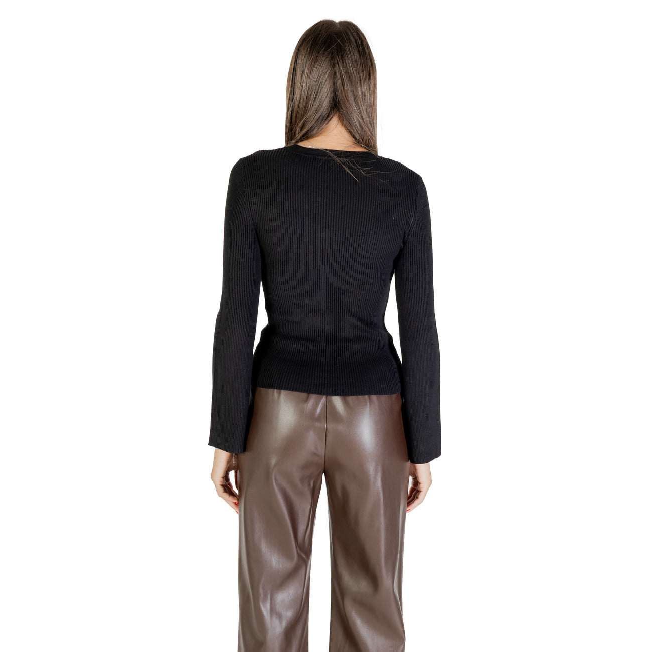 Only Maglia Donna Nera con Strass Maniche Lunghe Scollo Tondo - Maglia Viscosa Nylon