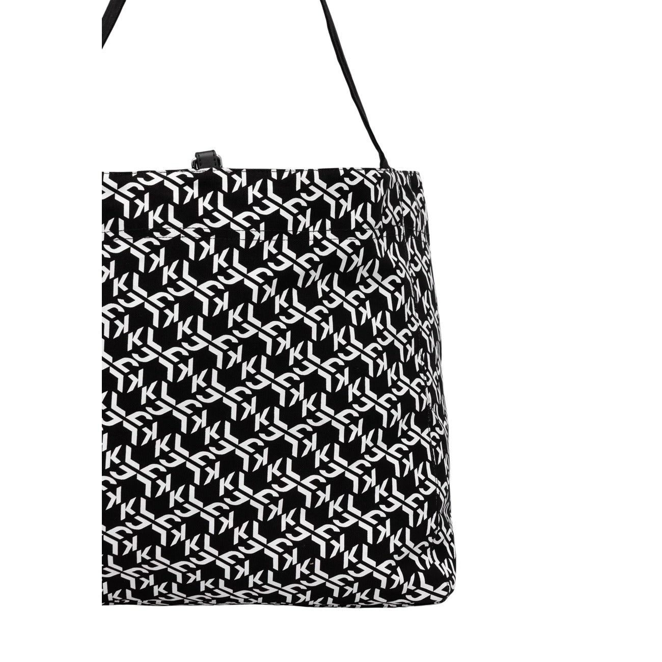 Borsa donna Karl Lagerfeld Jeans shopper reversibile nera capiente con logo monogram - vista frontale dettaglio logo 