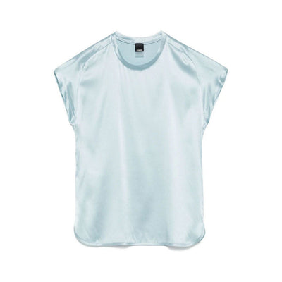 Pinko Blusa Donna Azzurra Maniche Corte - Blusa Seta Elastan Scollo Tondo