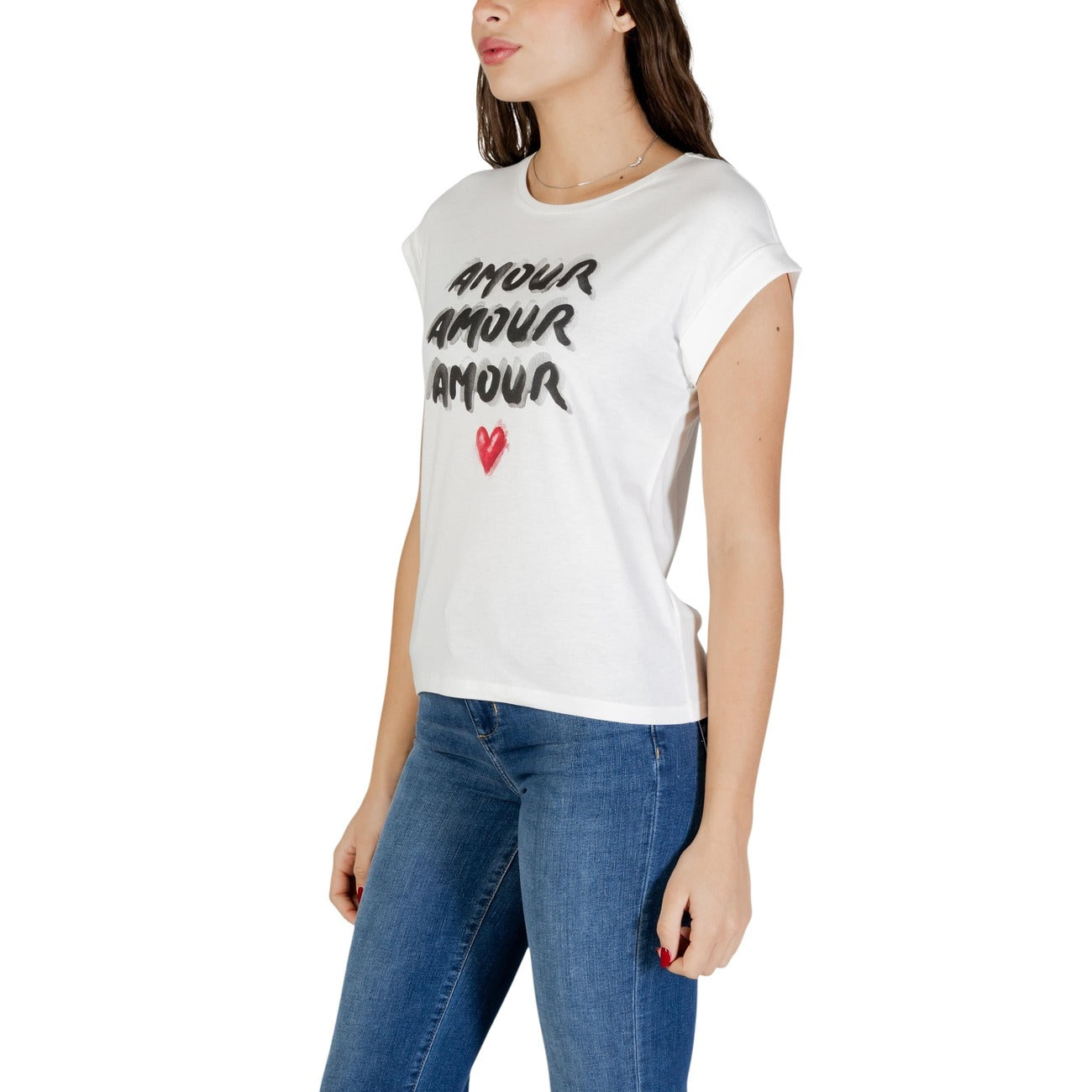 T-shirt Morgan De Toi donna bianca manica corta - vista laterale indossata da modello
