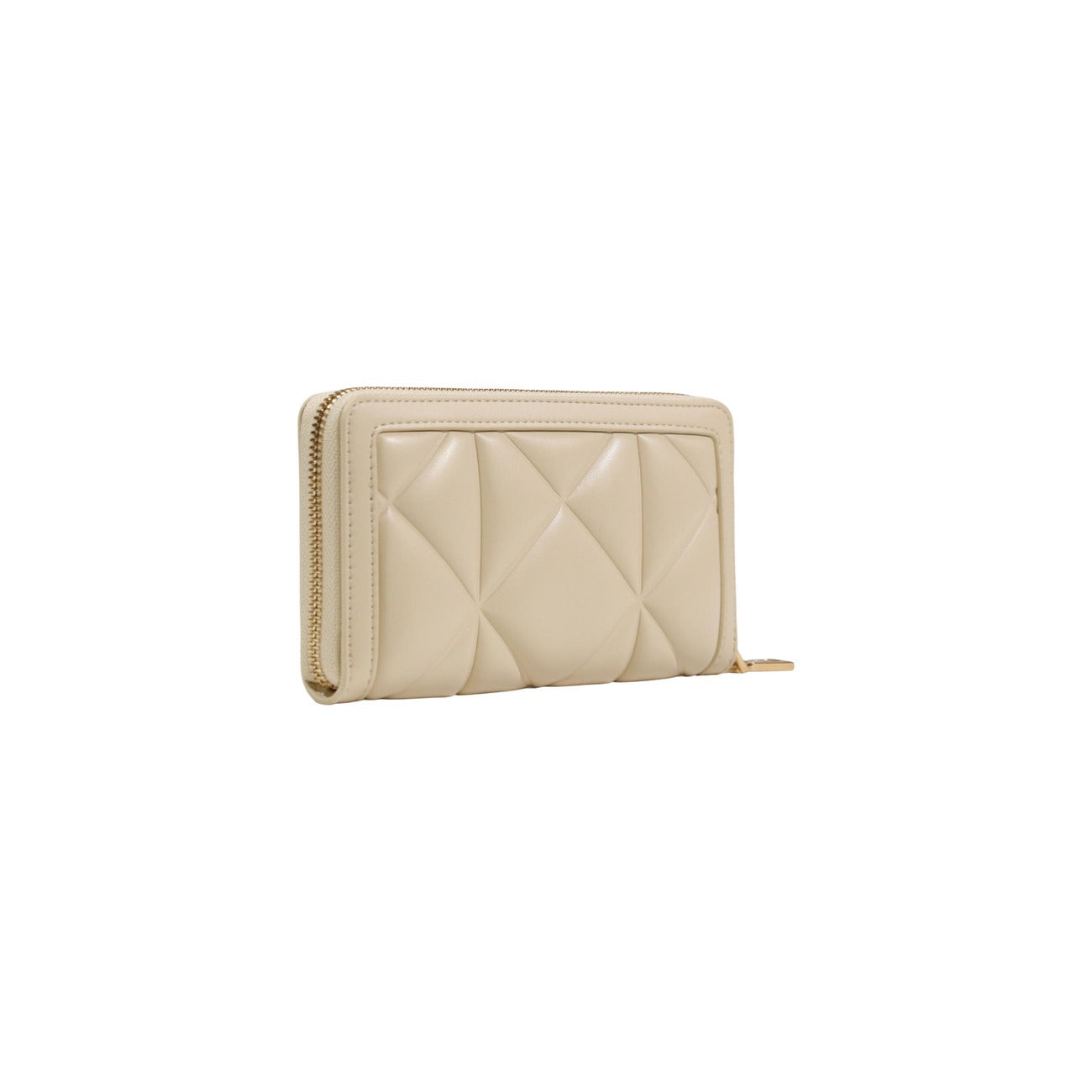 Portafoglio Love Moschino donna bianco grande modello JC5644PP1. Portafogli zip-around trapuntato bianco avorio con logo metallico dorato lucido e scomparti interni per tessere, banconote e monete, stile elegante e chic.